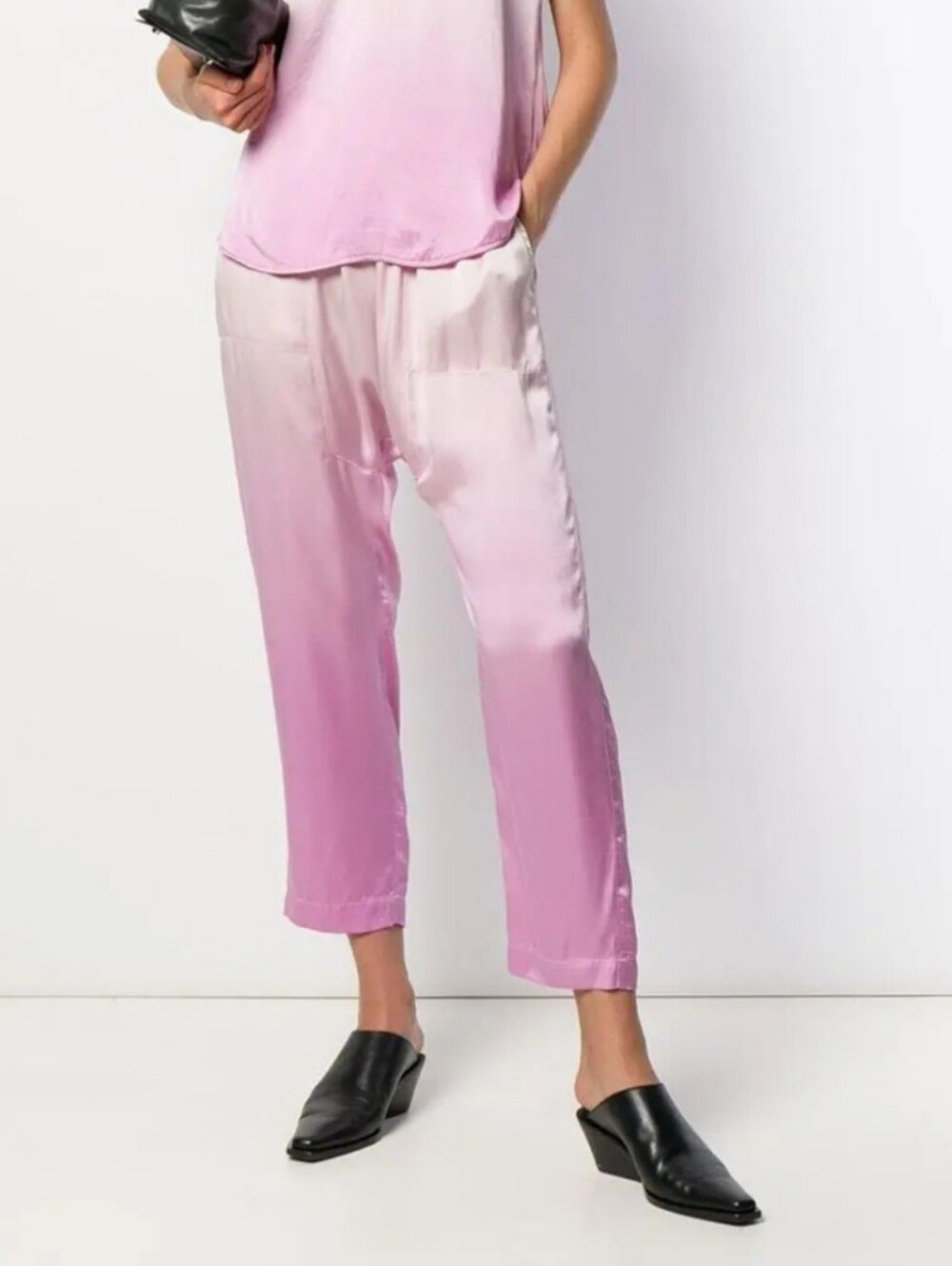 Raquel Allegra Pink Ombre Cropped 100% Silk Pants
